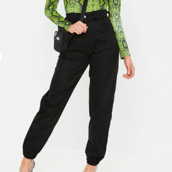 high waisted black slim leg trousers